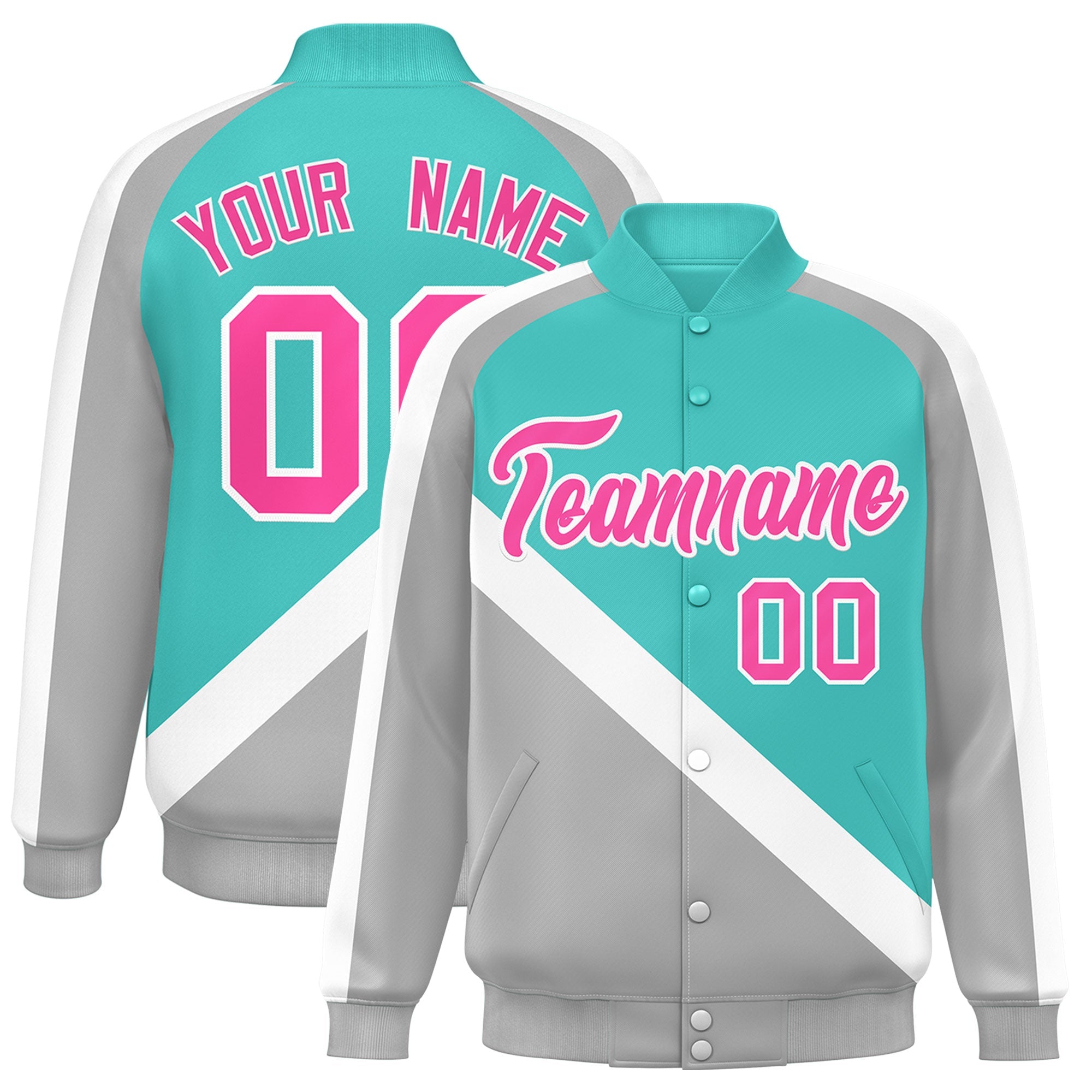 Custom Bright Green Gray Raglan Sleeves Varsity Full-Snap Letterman Baseball Jacket