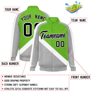 Custom Green Gray Raglan Sleeves Varsity Full-Snap Letterman Baseball Jacket