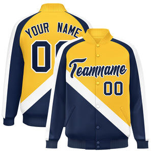 Custom Gold Navy Raglan Sleeves Varsity Full-Snap Letterman Baseball Jacket