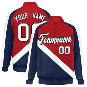 Custom Red Navy Raglan Sleeves Varsity Full-Snap Letterman Baseball Jacket