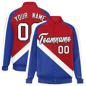 Custom Red Royal Raglan Sleeves Varsity Full-Snap Letterman Baseball Jacket