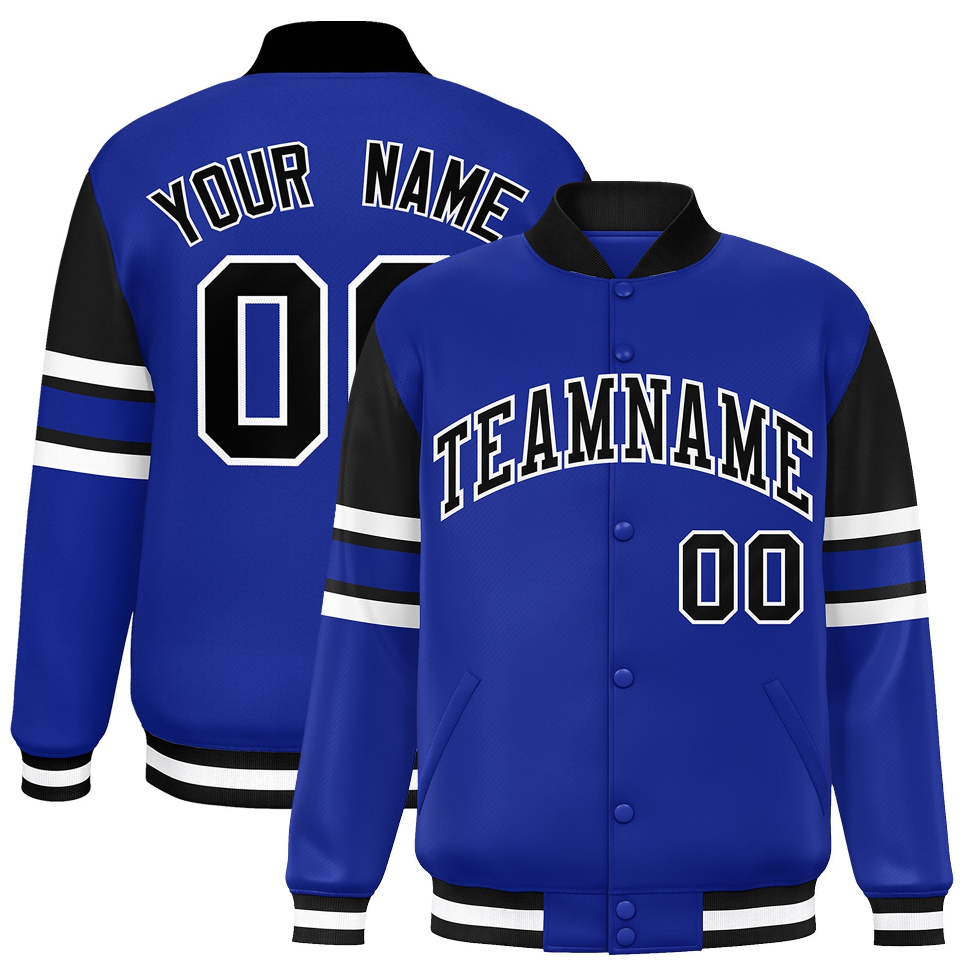 Custom Royal Varsity Full-Snap Color Block Letterman Jacket