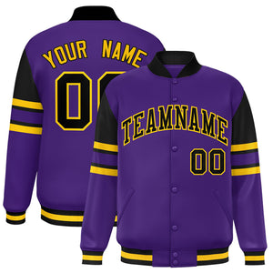 Custom Purple Varsity Full-Snap Color Block Letterman Jacket