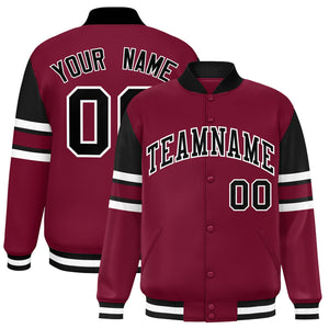 Custom Crimson Varsity Full-Snap Color Block Letterman Jacket