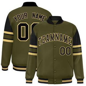 Custom Olive Varsity Full-Snap Color Block Letterman Jacket