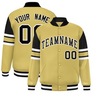 Custom Old Gold Varsity Full-Snap Color Block Letterman Jacket