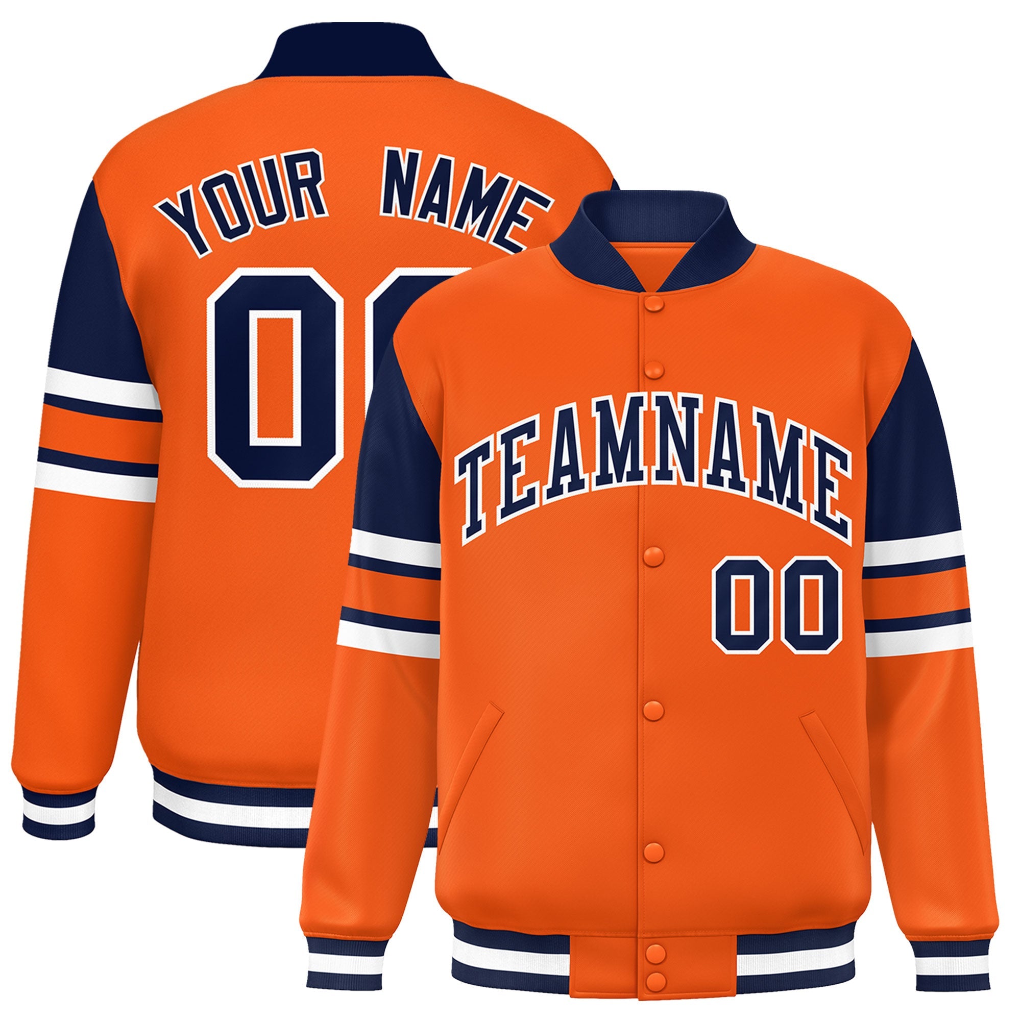 Custom Orange Varsity Full-Snap Color Block Letterman Jacket