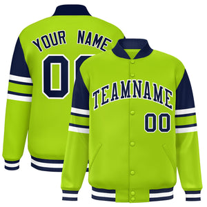 Custom Neon Green Varsity Full-Snap Color Block Letterman Jacket