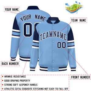 Custom Powder Blue Varsity Full-Snap Color Block Letterman Jacket