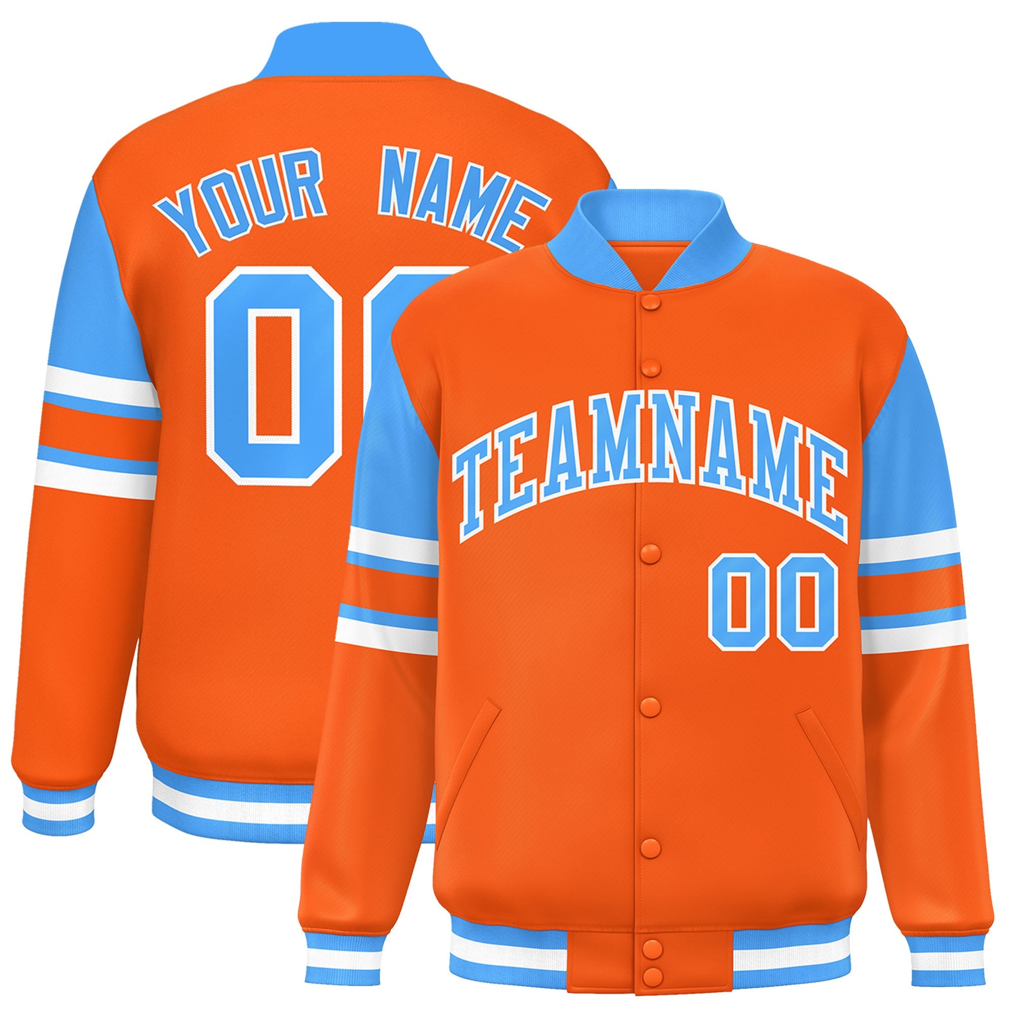 Custom Orange Varsity Full-Snap Color Block Letterman Jacket