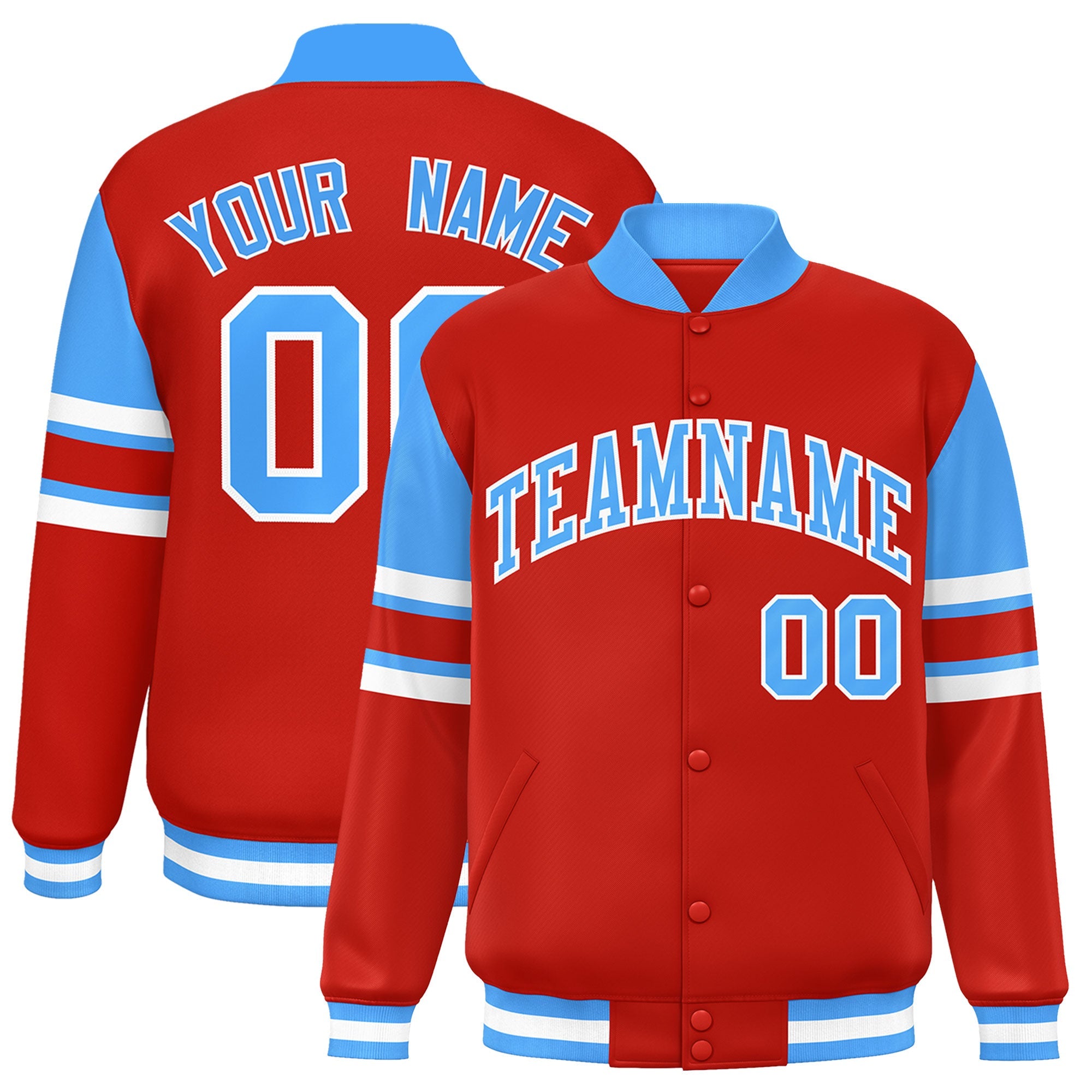 Custom Red Varsity Full-Snap Color Block Letterman Jacket