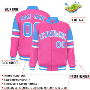 Custom Pink Varsity Full-Snap Color Block Letterman Jacket