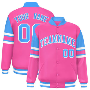 Custom Pink Varsity Full-Snap Color Block Letterman Jacket