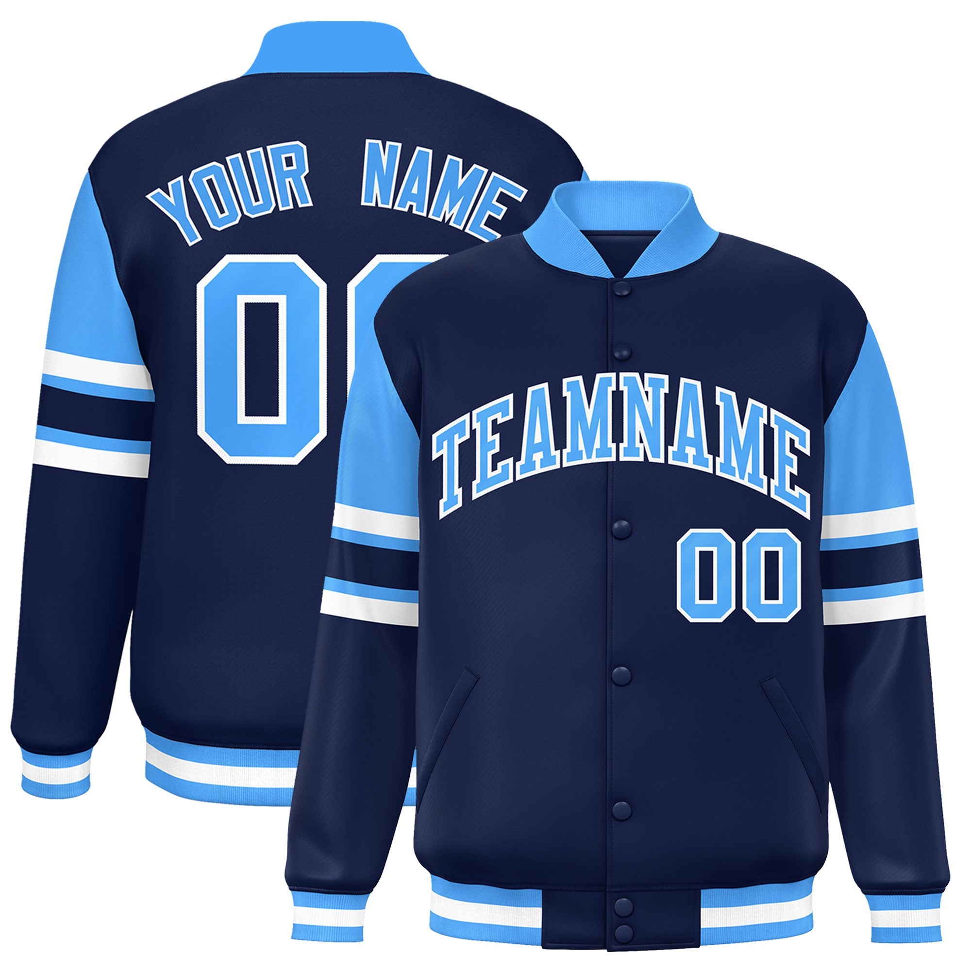 Custom Navy Varsity Full-Snap Color Block Letterman Jacket