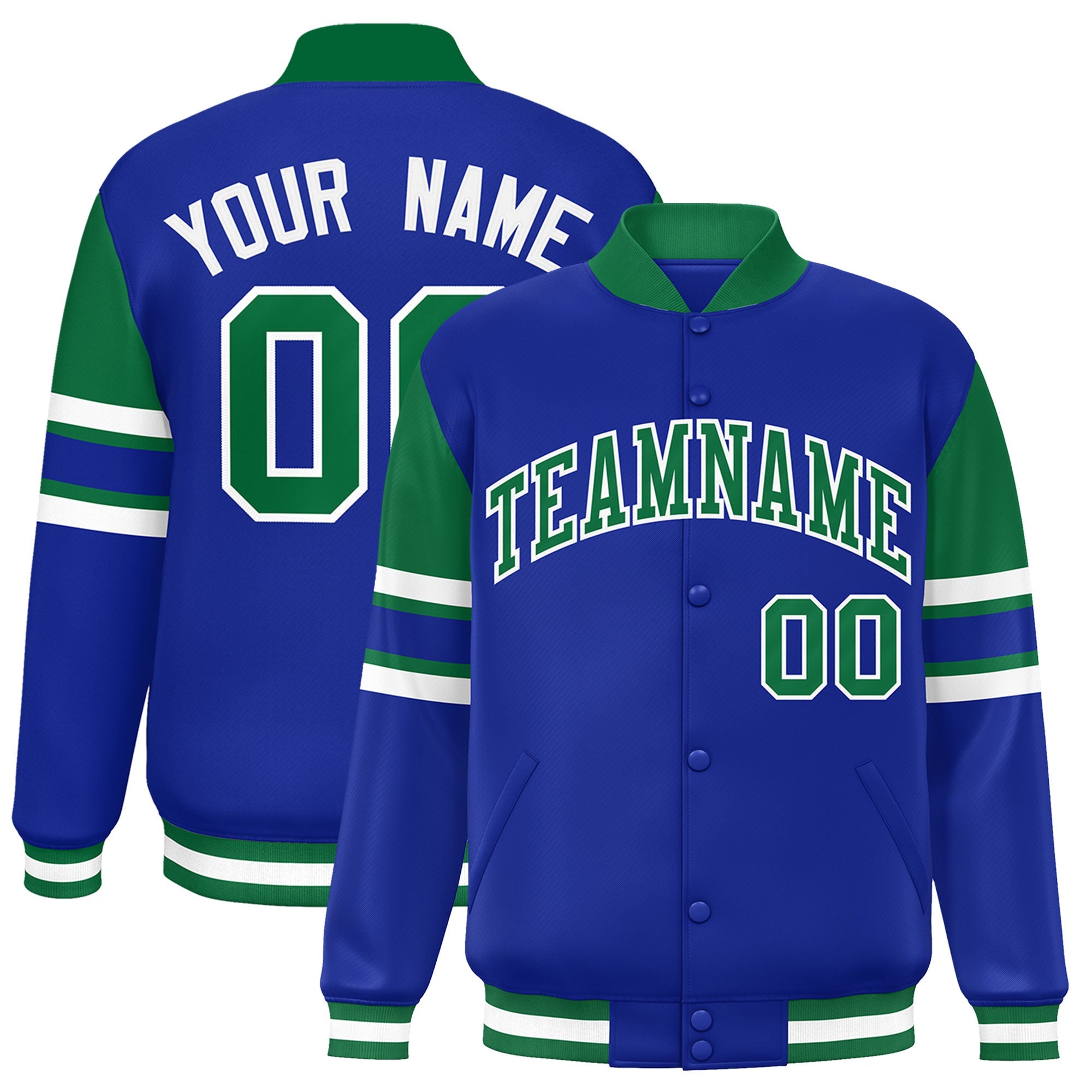 Custom Royal Varsity Full-Snap Color Block Letterman Jacket