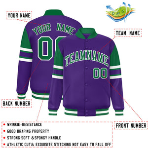 Custom Purple Varsity Full-Snap Color Block Letterman Jacket