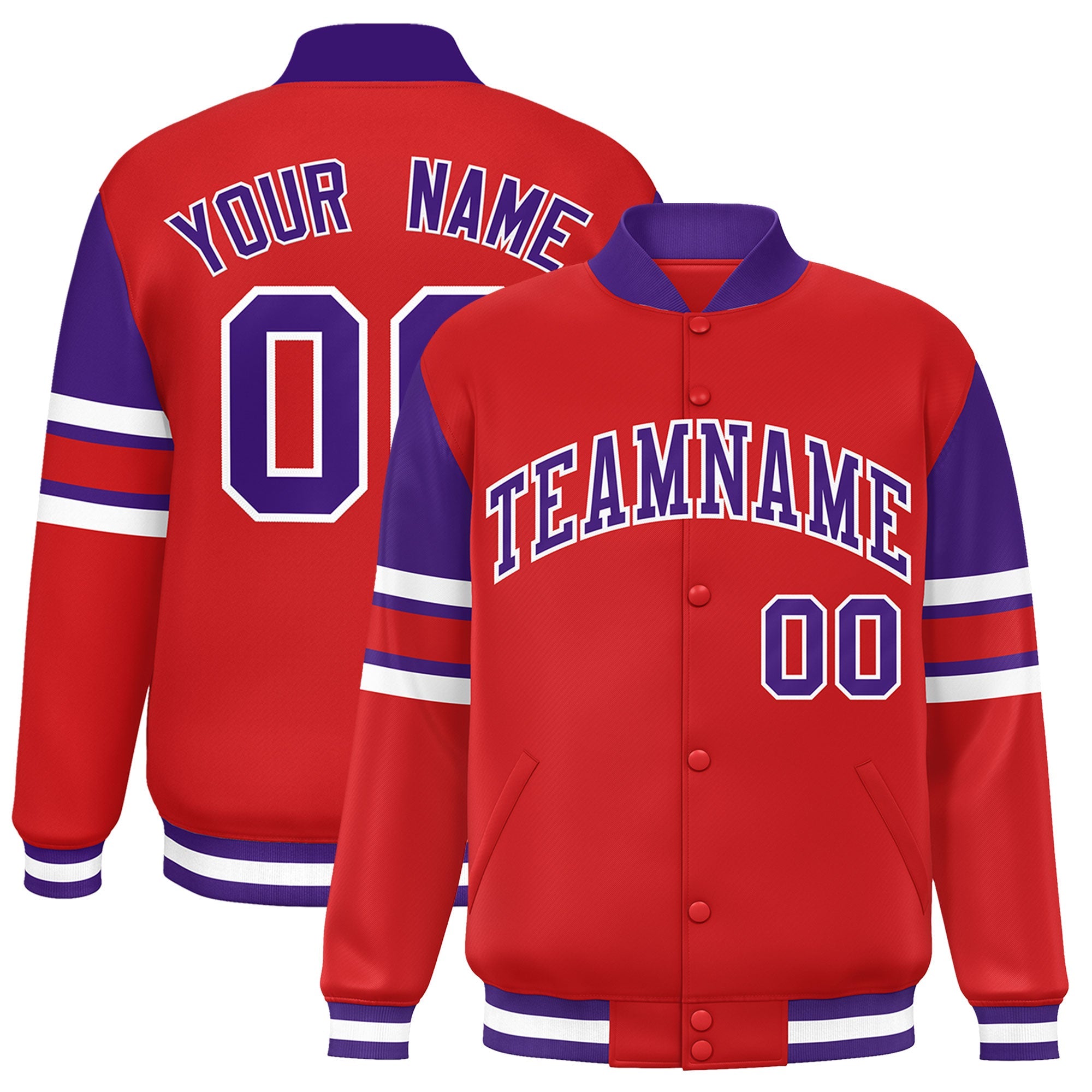 Custom Red Varsity Full-Snap Color Block Letterman Jacket