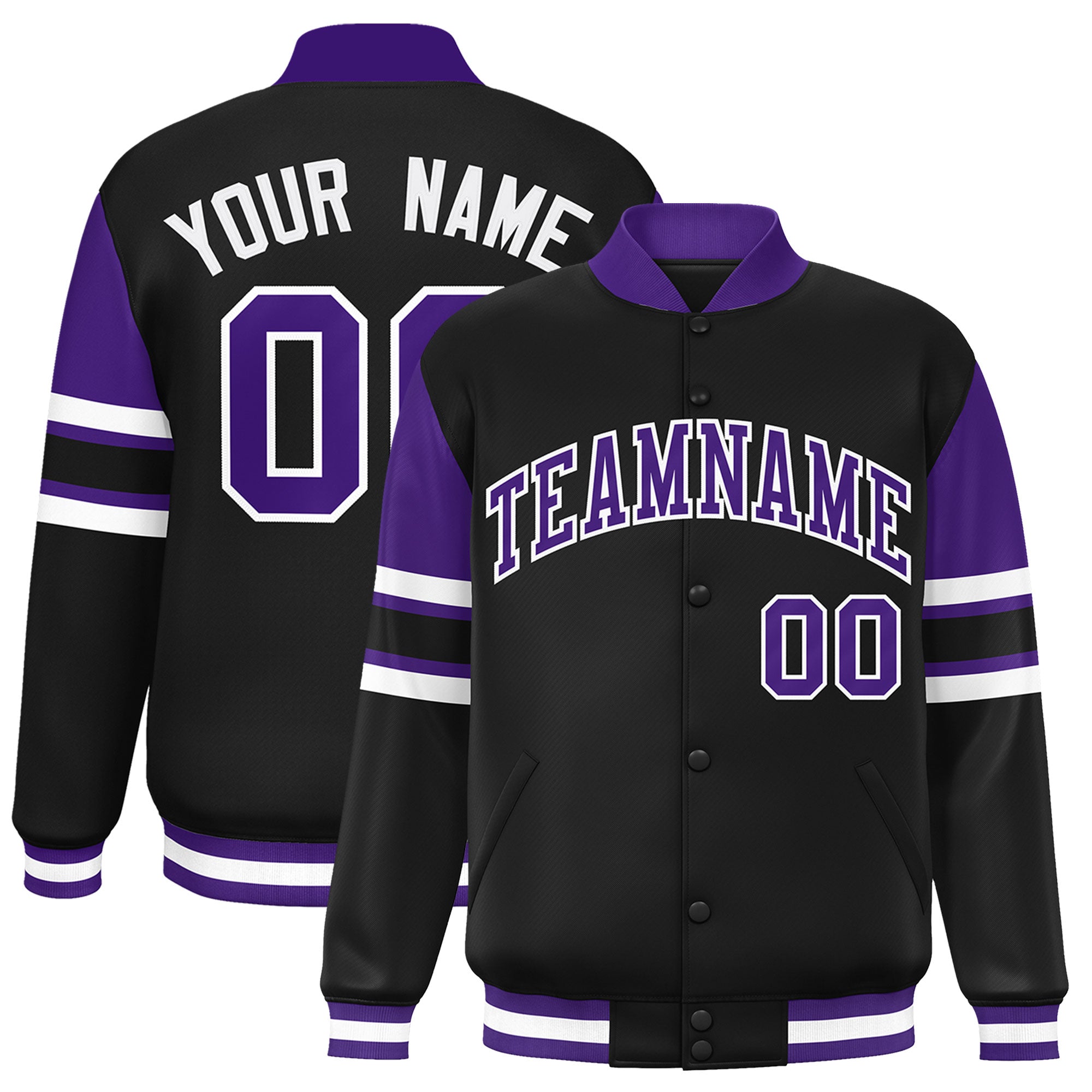 Custom Black Varsity Full-Snap Color Block Letterman Jacket