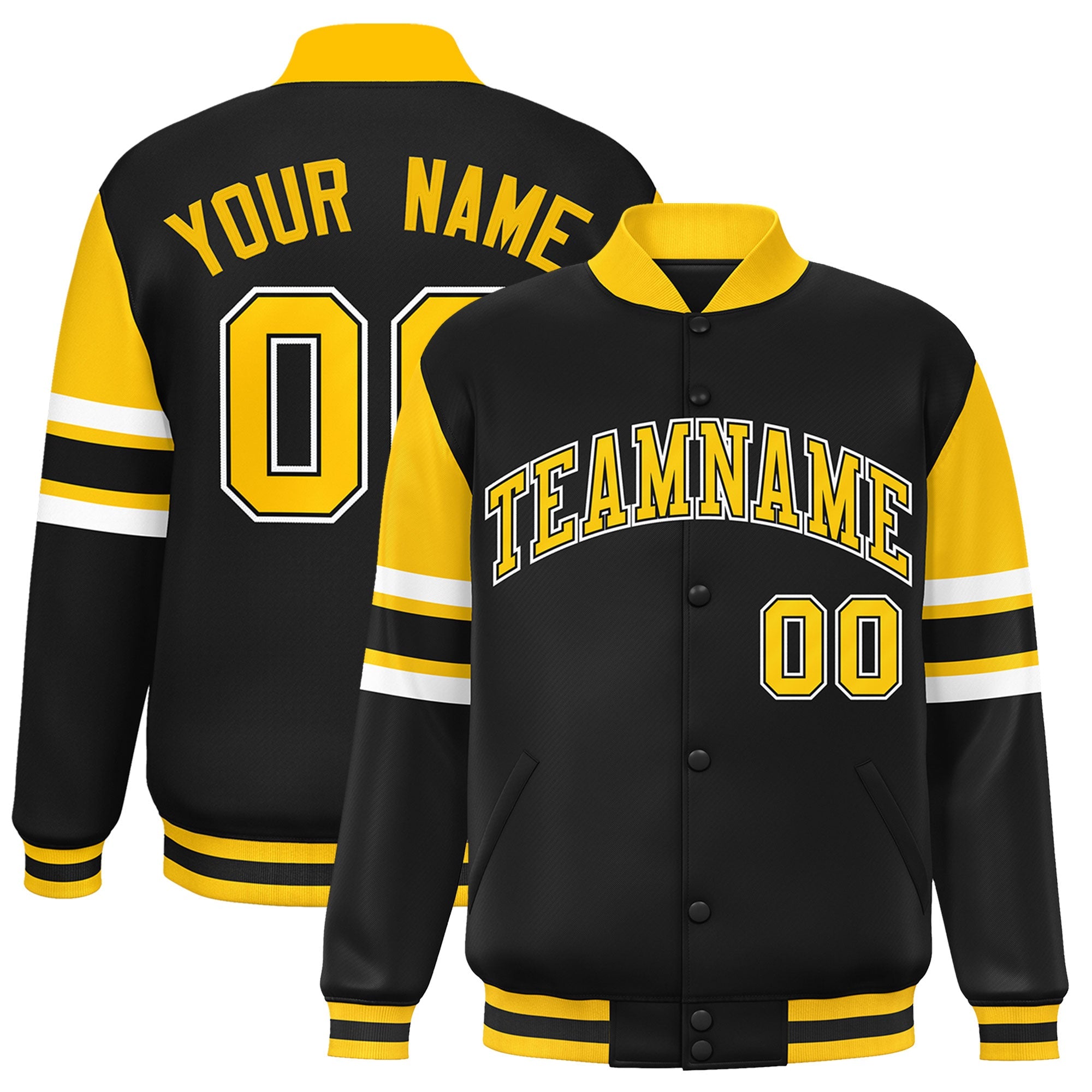 Custom Black Varsity Full-Snap Color Block Letterman Jacket