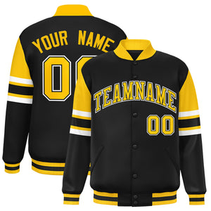 Custom Black Varsity Full-Snap Color Block Letterman Jacket