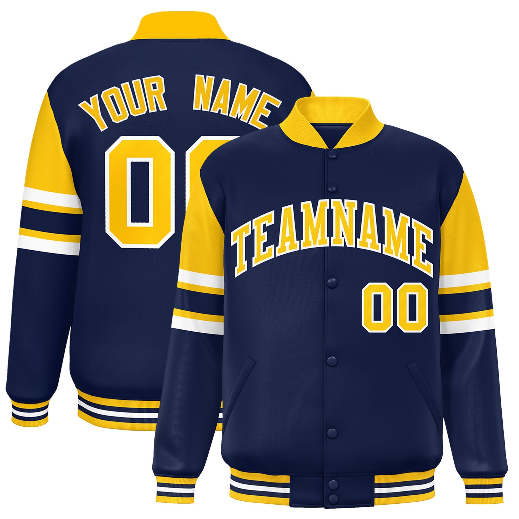 Custom Navy Varsity Full-Snap Color Block Letterman Jacket