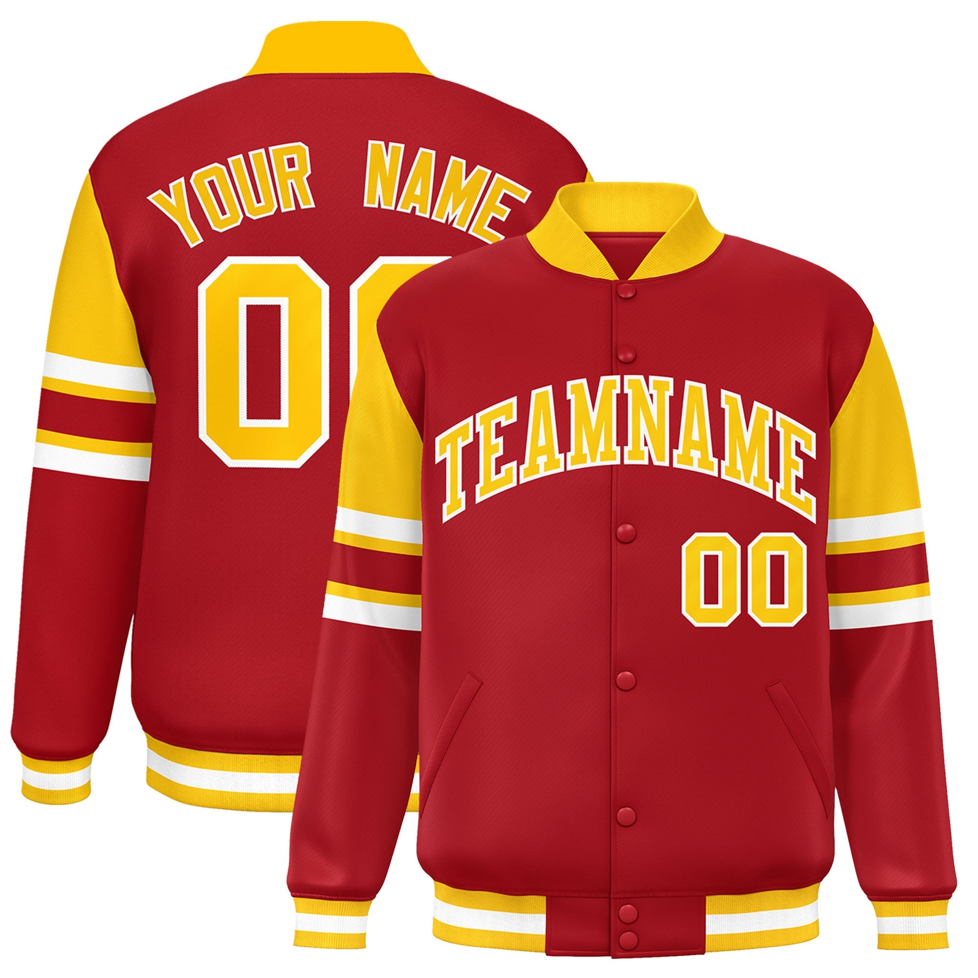 Custom Red Varsity Full-Snap Color Block Letterman Jacket