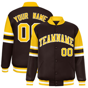 Custom Brown Varsity Full-Snap Color Block Letterman Jacket