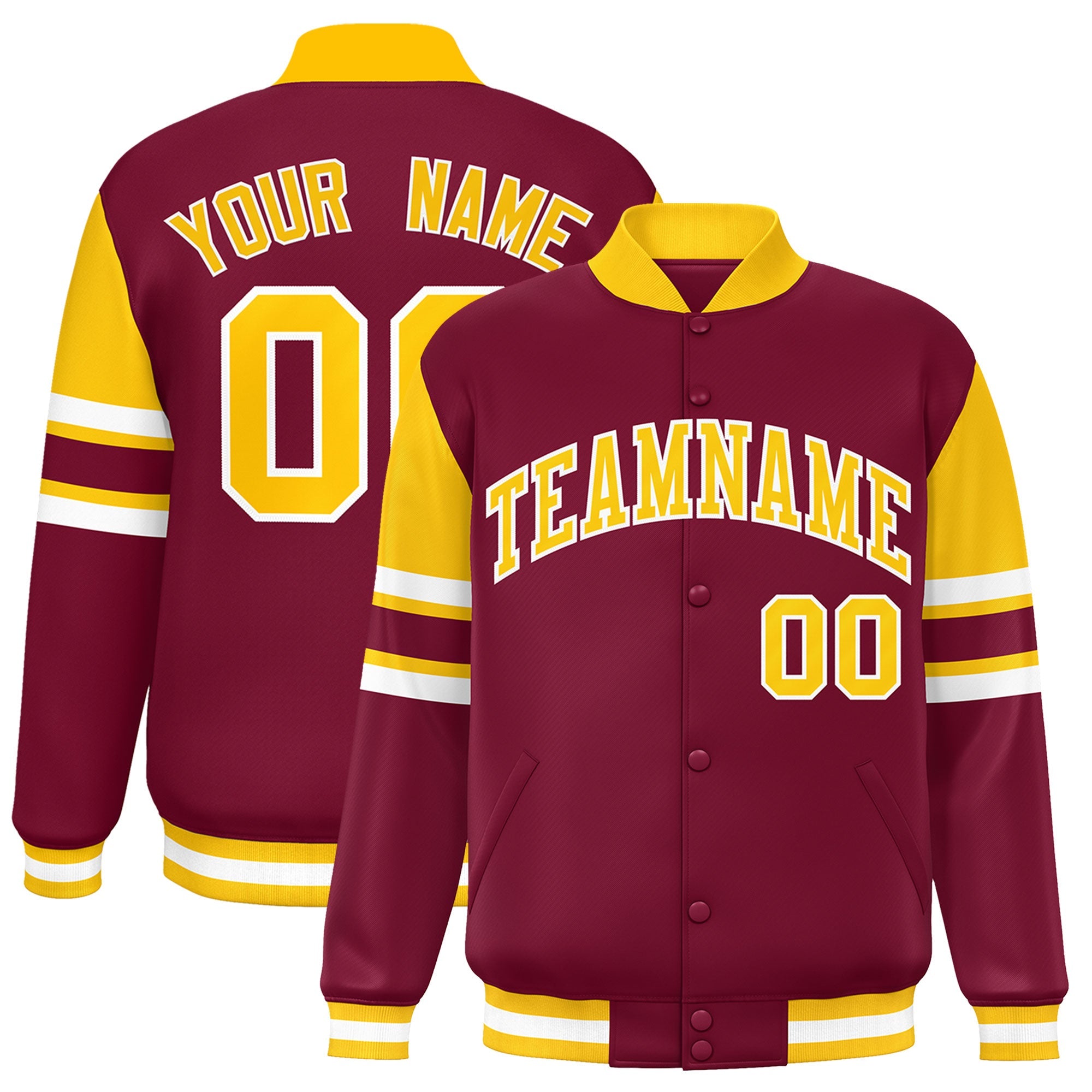 Custom Crimson Varsity Full-Snap Color Block Letterman Jacket