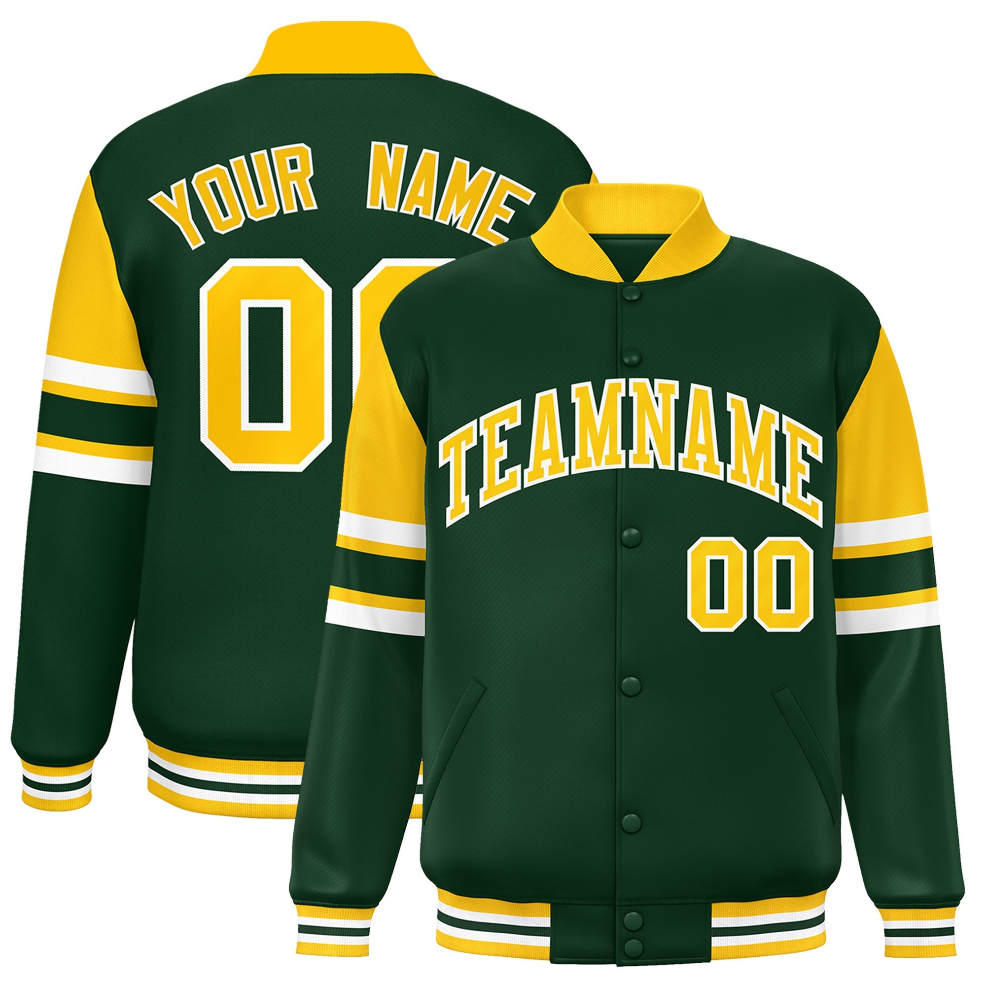 Custom Green Varsity Full-Snap Color Block Letterman Jacket