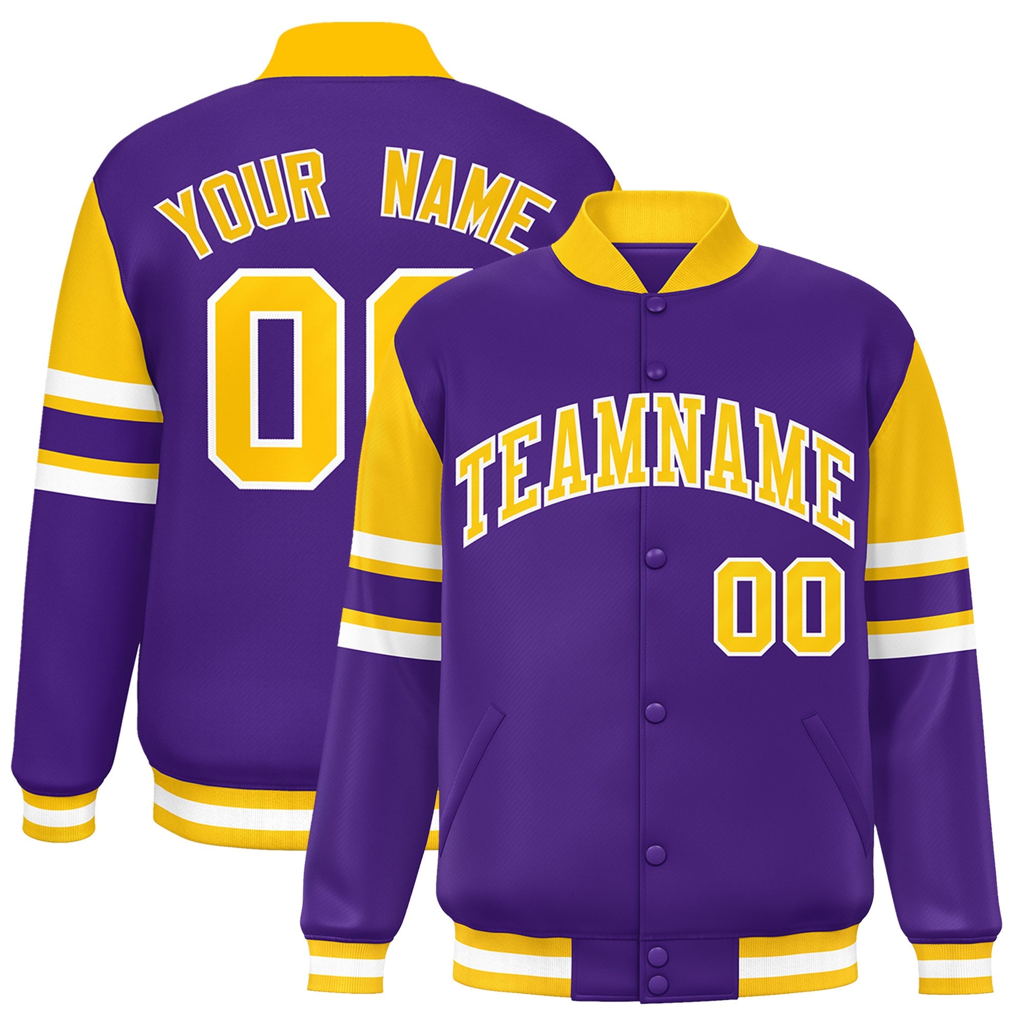 Custom Purple Varsity Full-Snap Color Block Letterman Jacket