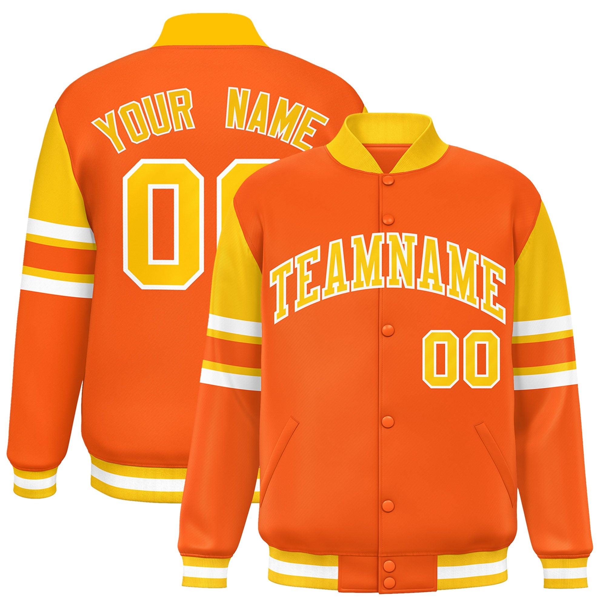 Custom Orange Varsity Full-Snap Color Block Letterman Jacket