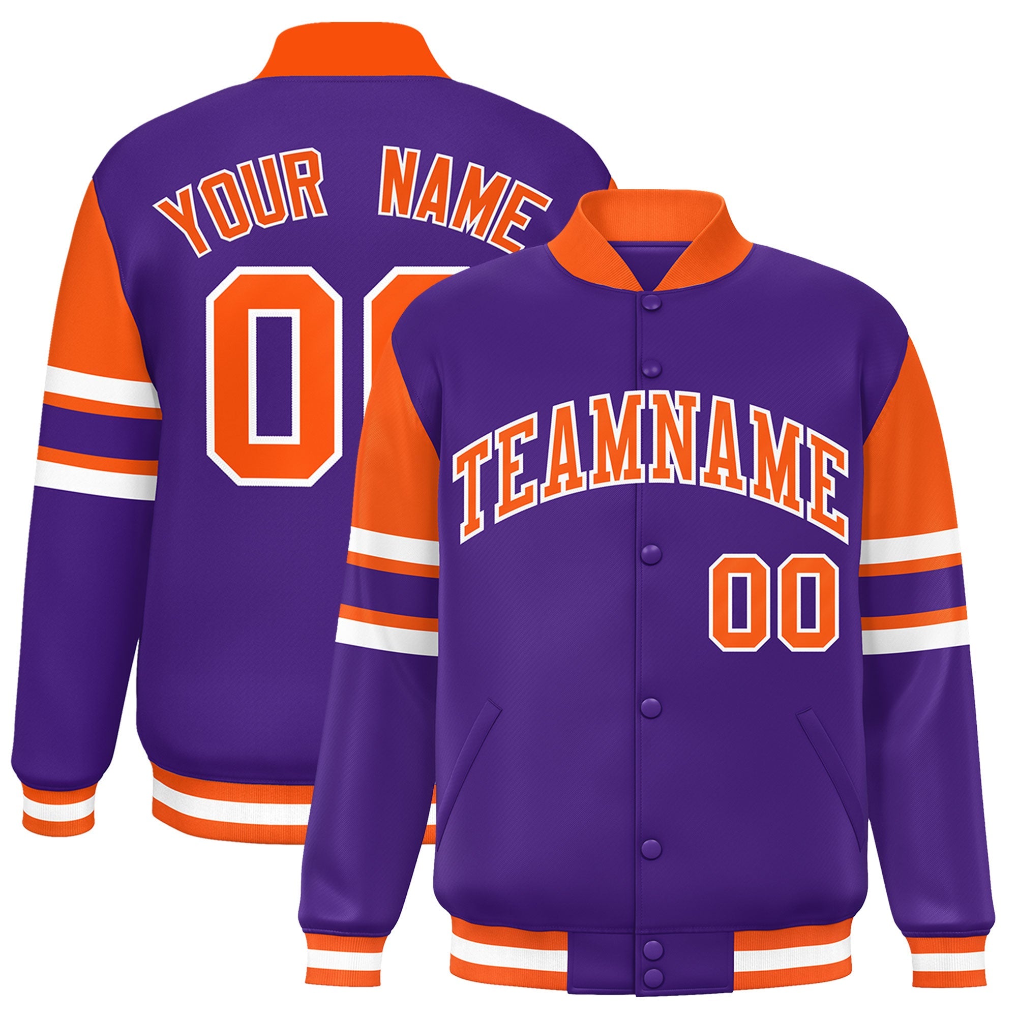 Custom Purple Varsity Full-Snap Color Block Letterman Jacket