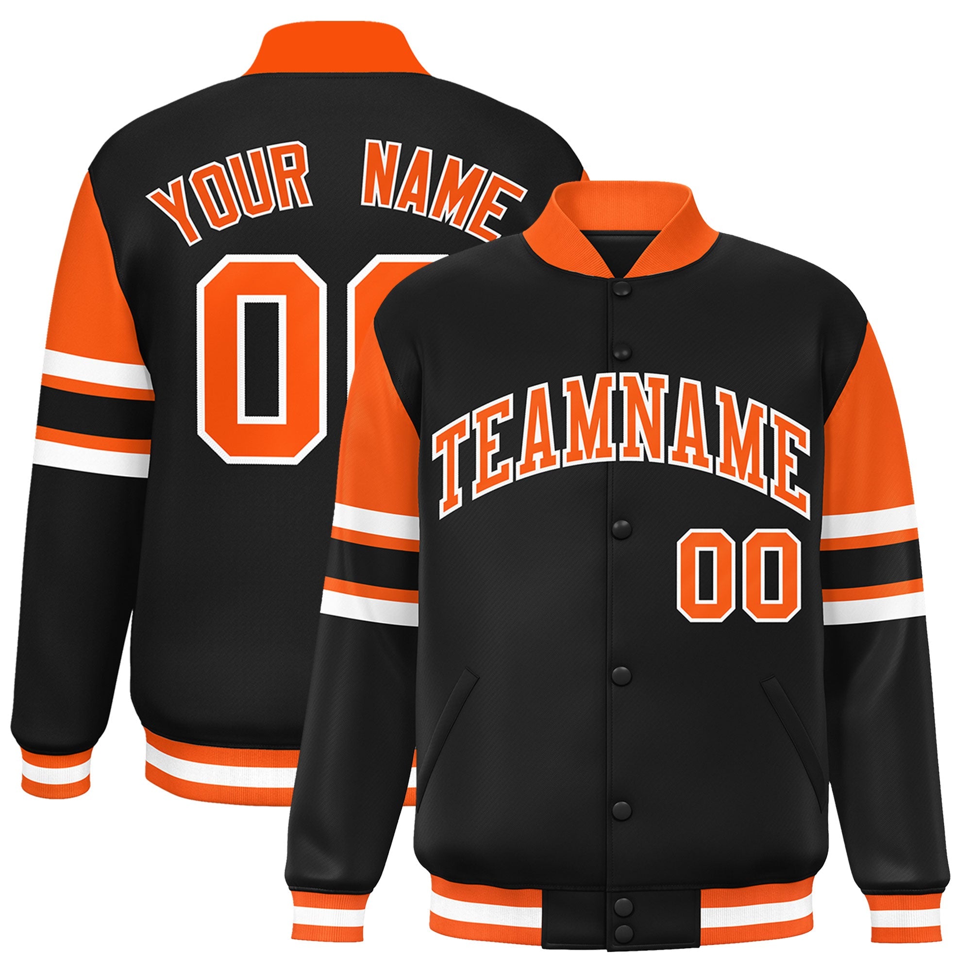 Custom Black Varsity Full-Snap Color Block Letterman Jacket