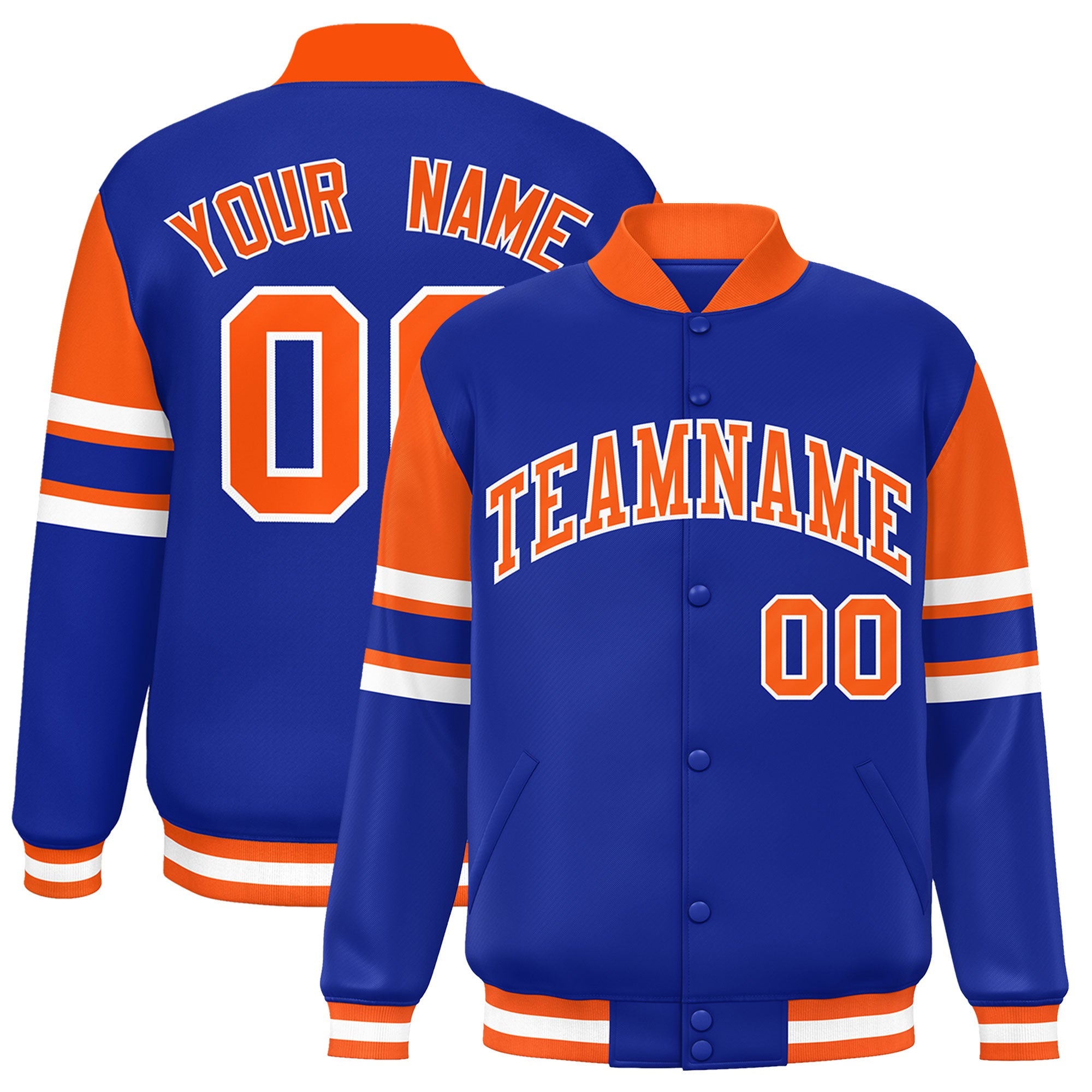 Custom Royal Varsity Full-Snap Color Block Letterman Jacket