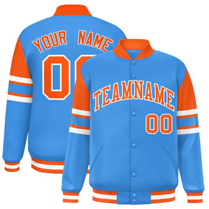 Custom Powder Blue Varsity Full-Snap Color Block Letterman Jacket