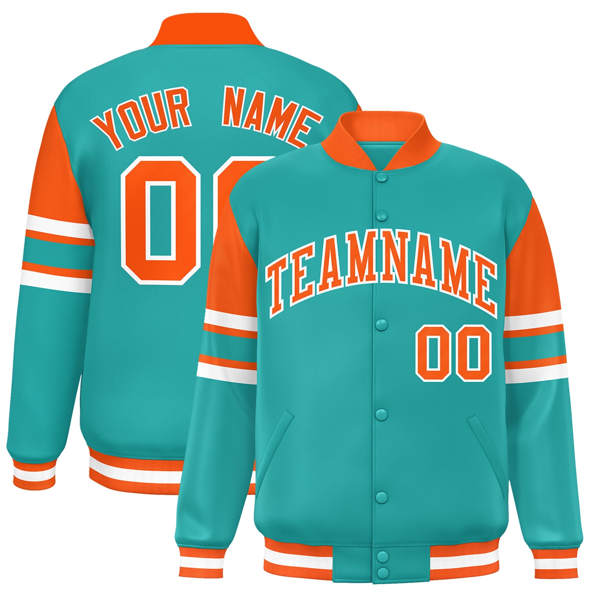 Custom Aqua Varsity Full-Snap Color Block Letterman Jacket