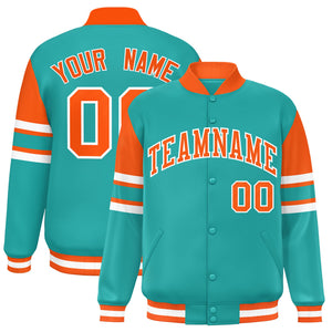 Custom Aqua Varsity Full-Snap Color Block Letterman Jacket