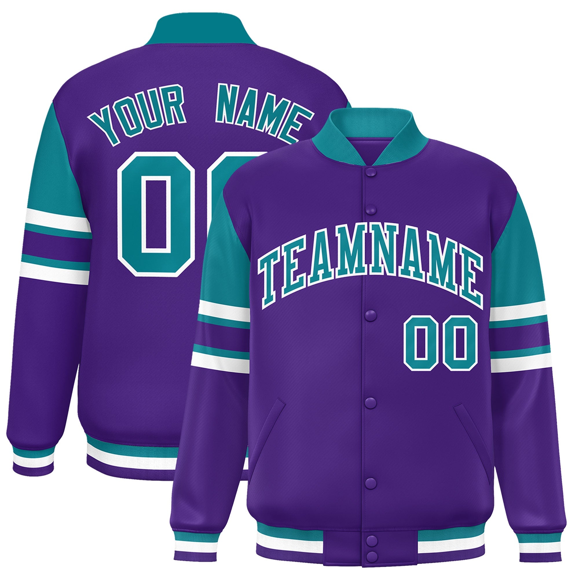 Custom Purple Varsity Full-Snap Color Block Letterman Jacket