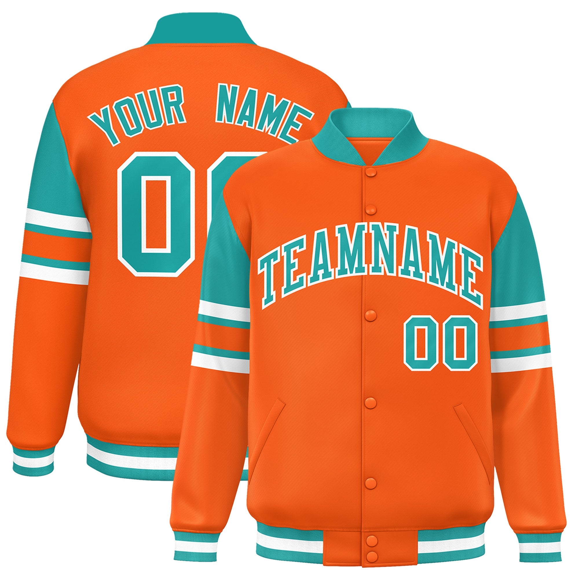 Custom Orange Varsity Full-Snap Color Block Letterman Jacket