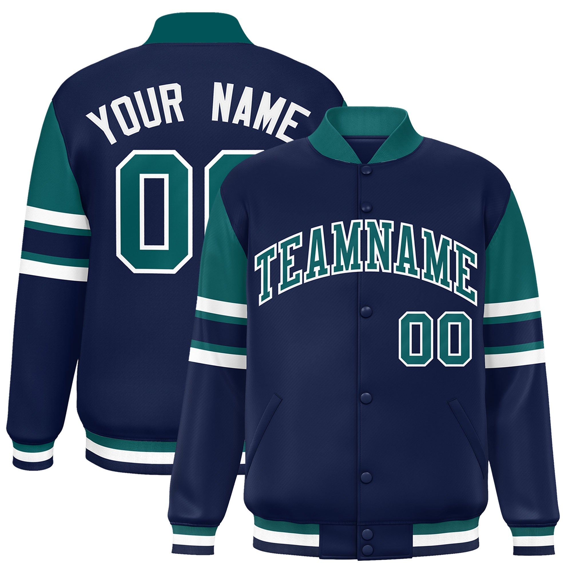 Custom Navy Varsity Full-Snap Color Block Letterman Jacket