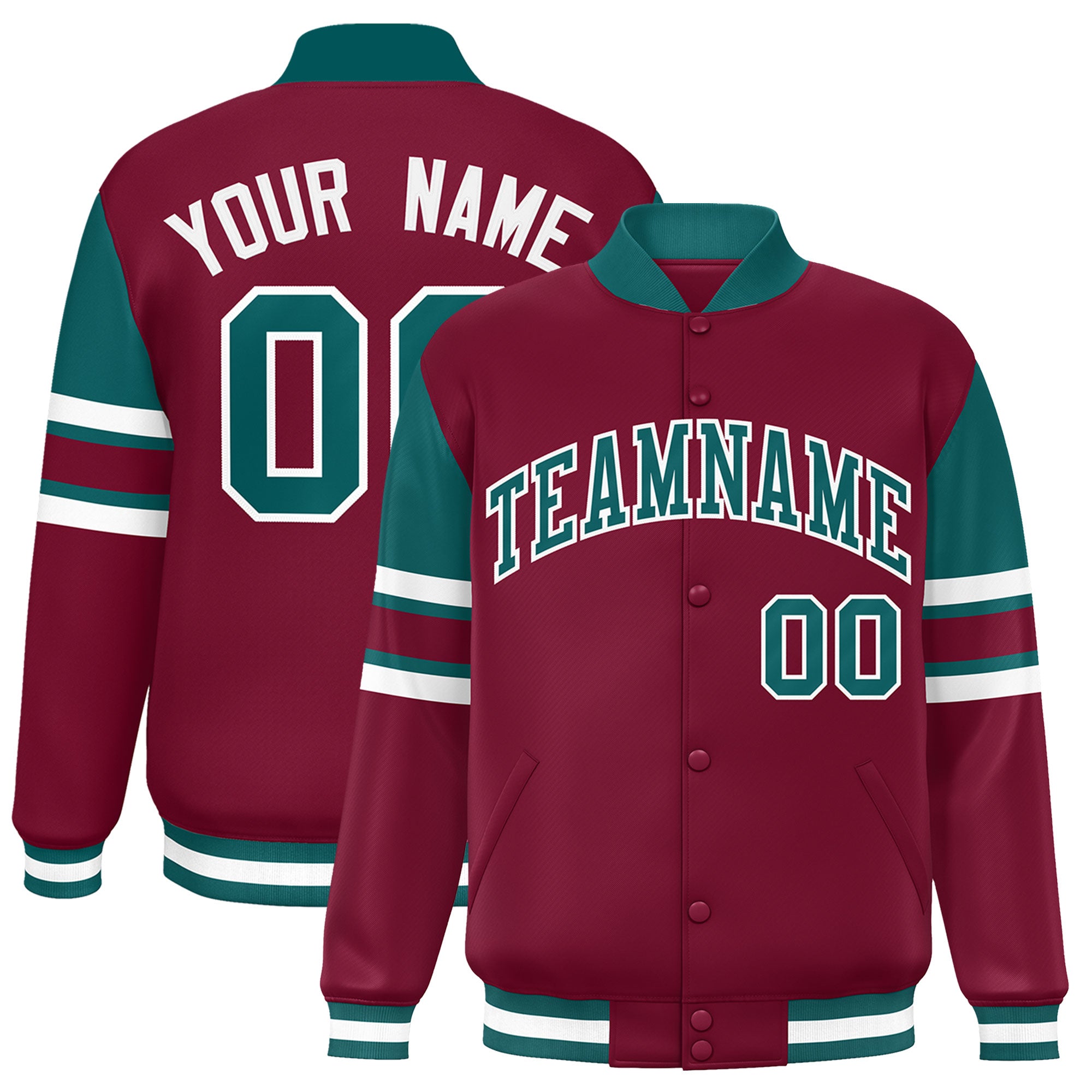 Custom Crimson Varsity Full-Snap Color Block Letterman Jacket