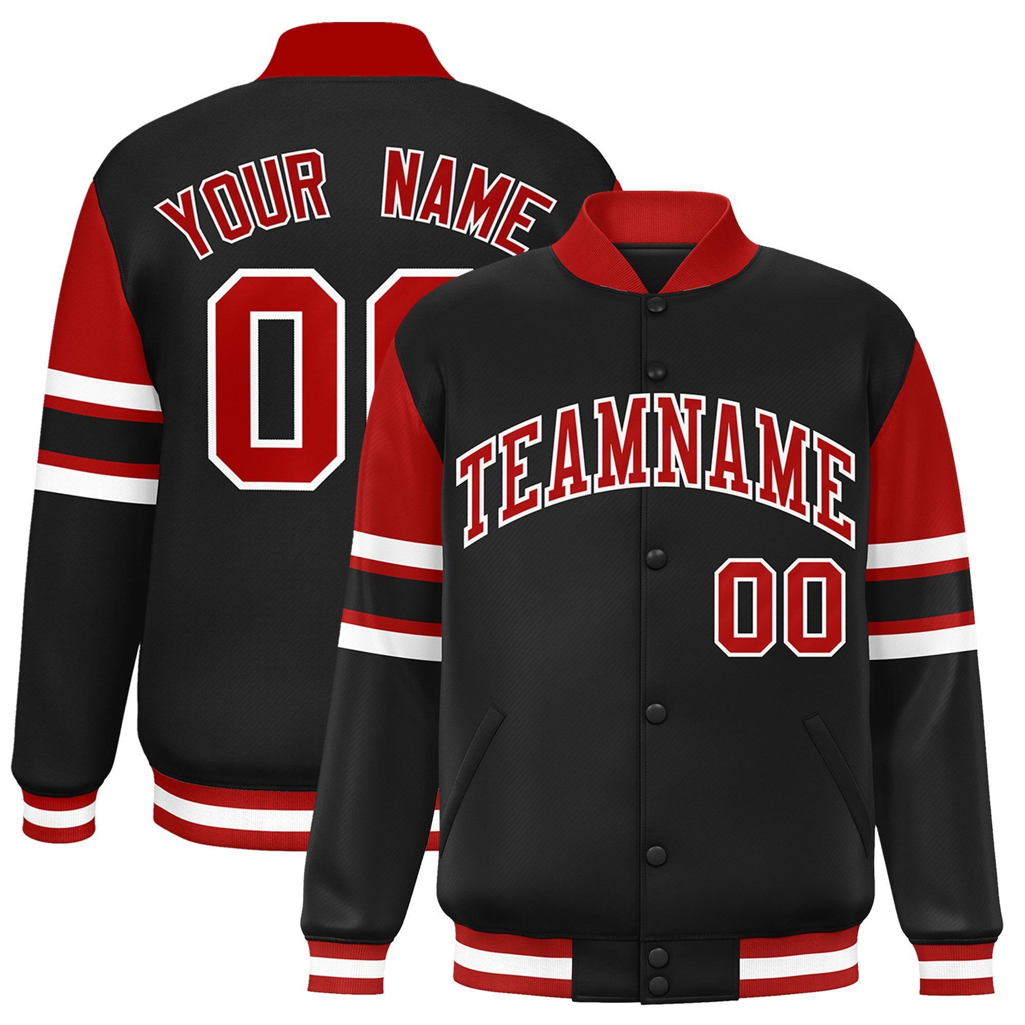 Custom Black Varsity Full-Snap Color Block Letterman Jacket