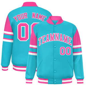 Custom Sky Blue Varsity Full-Snap Color Block Letterman Jacket