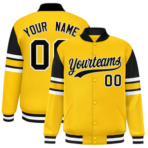 Custom Yellow Varsity Full-Snap Color Block Letterman Jacket