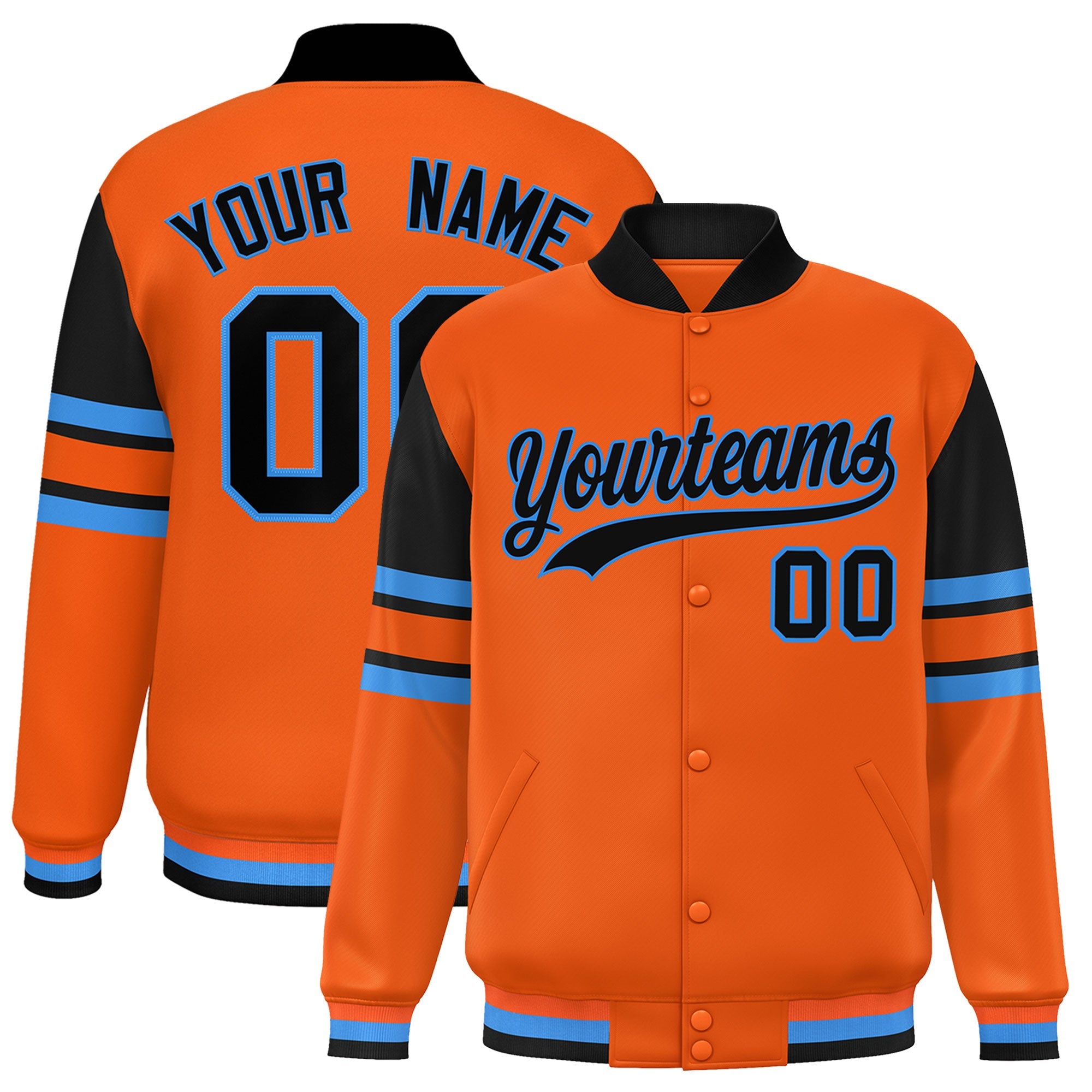 Custom Orange Varsity Full-Snap Color Block Letterman Jacket