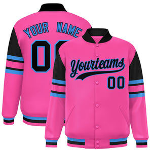 Custom Pink Varsity Full-Snap Color Block Letterman Jacket