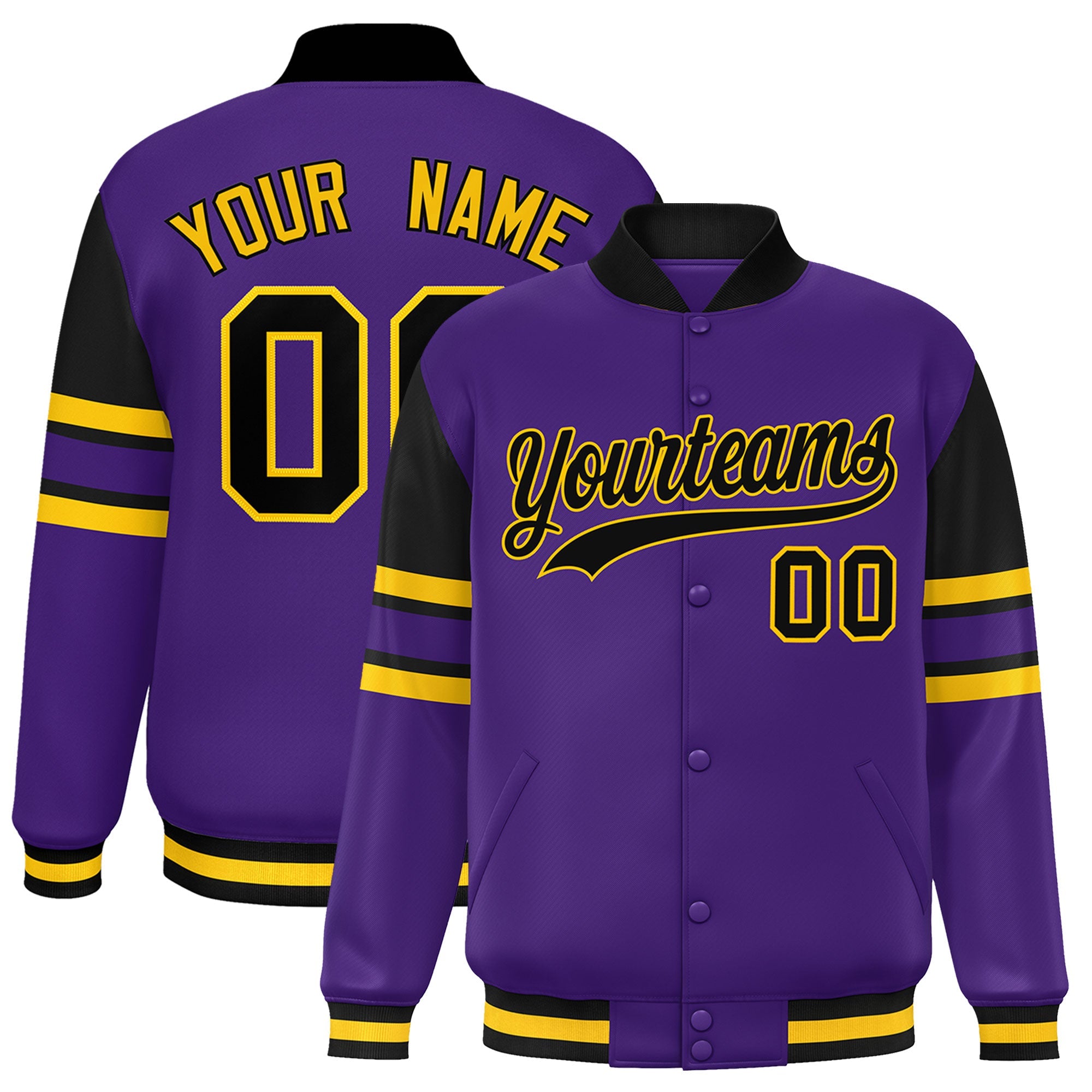 Custom Purple Varsity Full-Snap Color Block Letterman Jacket