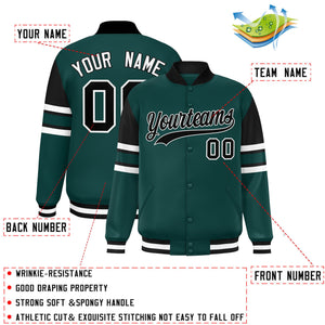 Custom Midnight Green Varsity Full-Snap Color Block Letterman Jacket