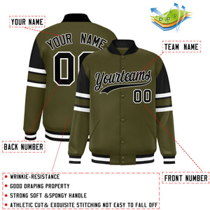 Custom Olive Varsity Full-Snap Color Block Letterman Jacket