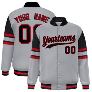 Custom Gray Varsity Full-Snap Color Block Letterman Jacket